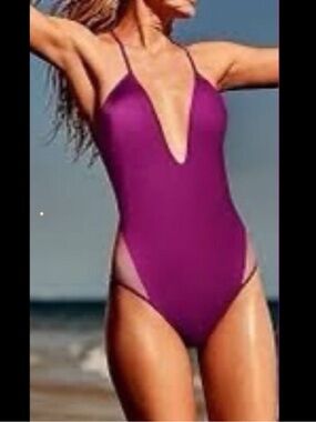 NEW Victorias Secret Mesh Deep Plunge one piece swimsuit women size Small